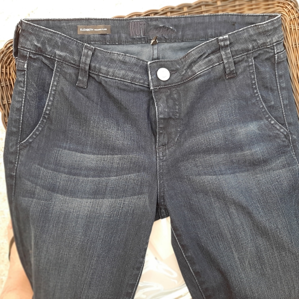 🛍 KUT Denim- (SOFTEST ever)..”Elizabeth” flared Dk blue “distressed” & TALL!🥳